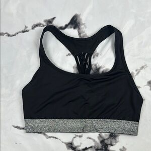 Victoria's Secret "The Player" Sports Bra Black and Metallic Silver Racerback